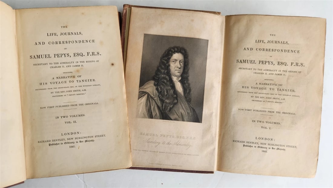 1841 Samuel Pepys Life Journals incl. Narrative of His Voyage to Tangier antique (1 of 4)