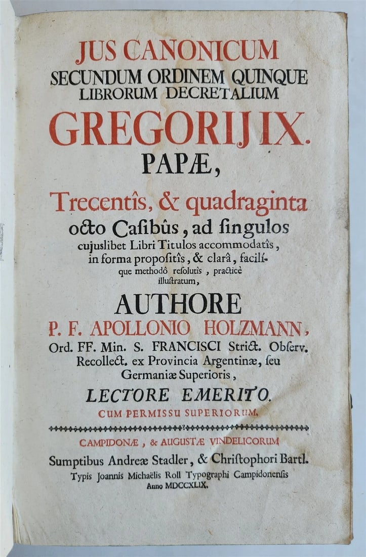 1749 CANON LAW antique PIGSKIN BOUND FOLIO (1 of 8)