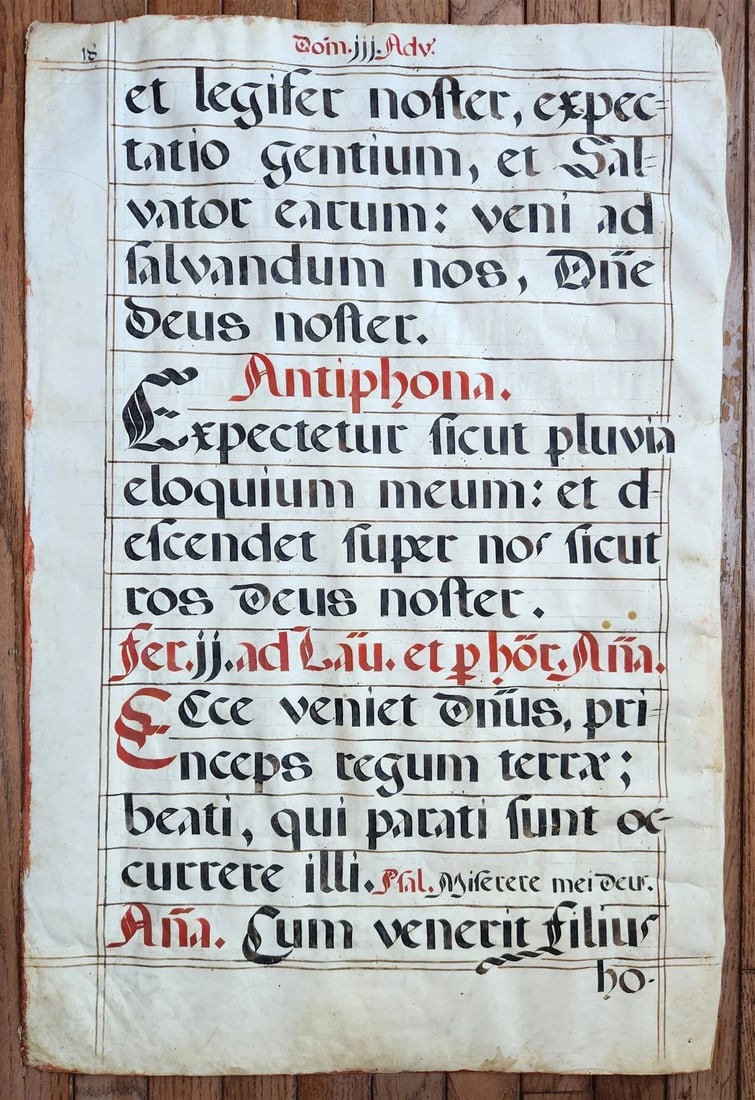 15th - 16th century ANTIPHONAL VELLUM CHART MANUSCRIPT antique music score 21x31 - 2