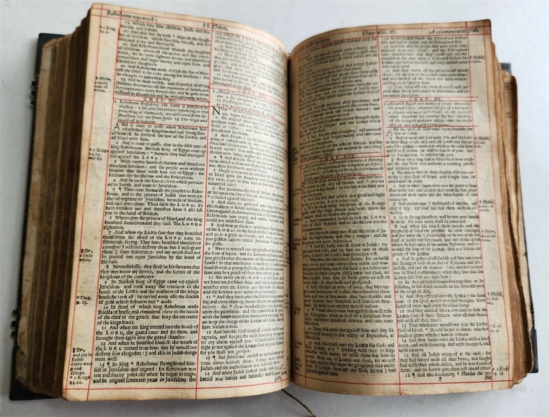 1650 BIBLE in ENGLISH antique FINE ORIGINAL BINDING w/ SILVER CORNER PIECES - 12