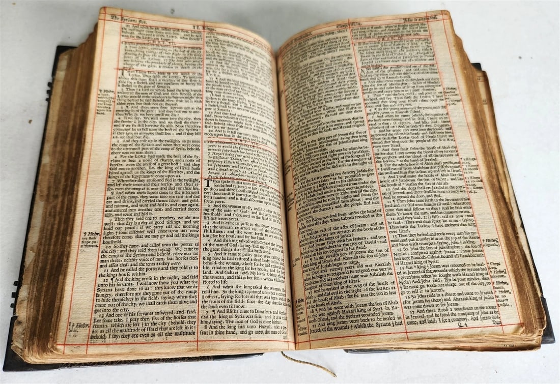 1650 BIBLE in ENGLISH antique FINE ORIGINAL BINDING w/ SILVER CORNER PIECES - 13