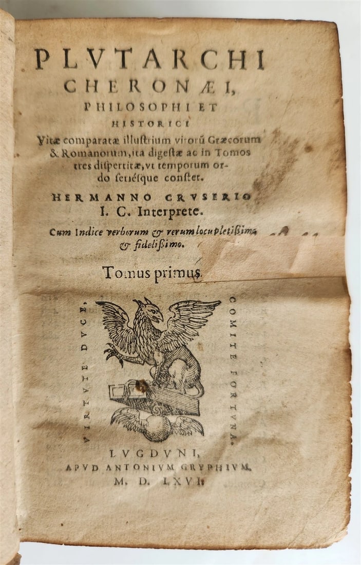 1566 PLUTARCH Parallel Lives of Illustrious Greeks & Romans ANTIQUE pigskin (1 of 10)