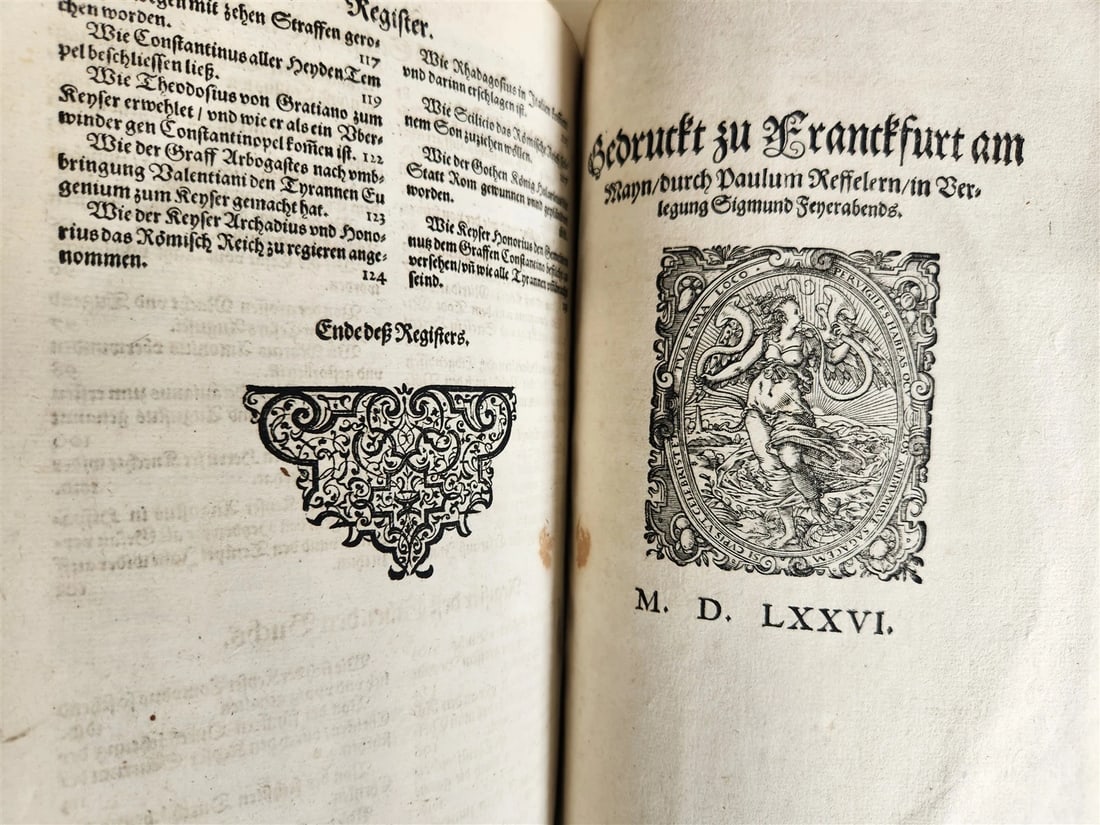 1576 ILLUSTRATED CHRONICLE pigskin bound folio ANTIQUE history & travel 15th C. - 13