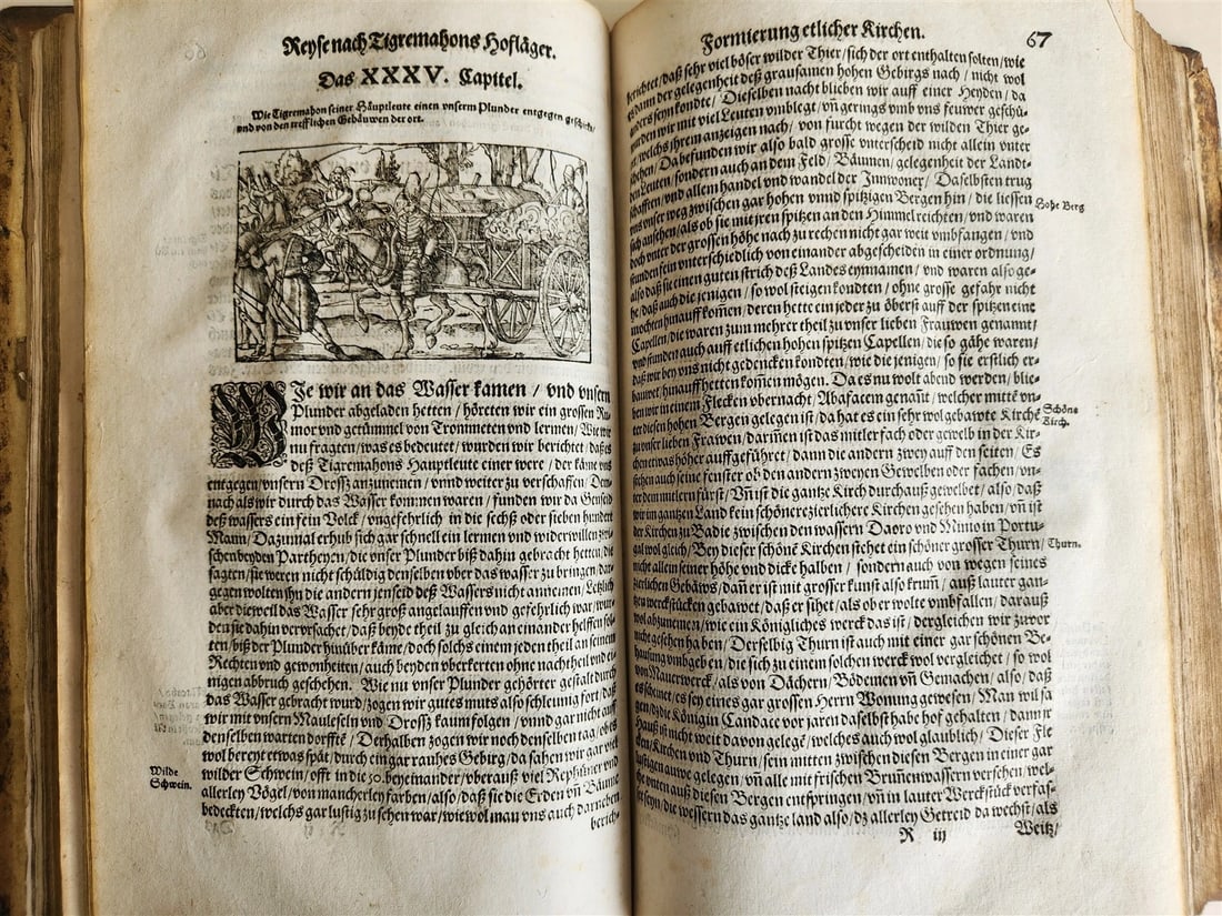 1576 ILLUSTRATED CHRONICLE pigskin bound folio ANTIQUE history & travel 15th C. - 14