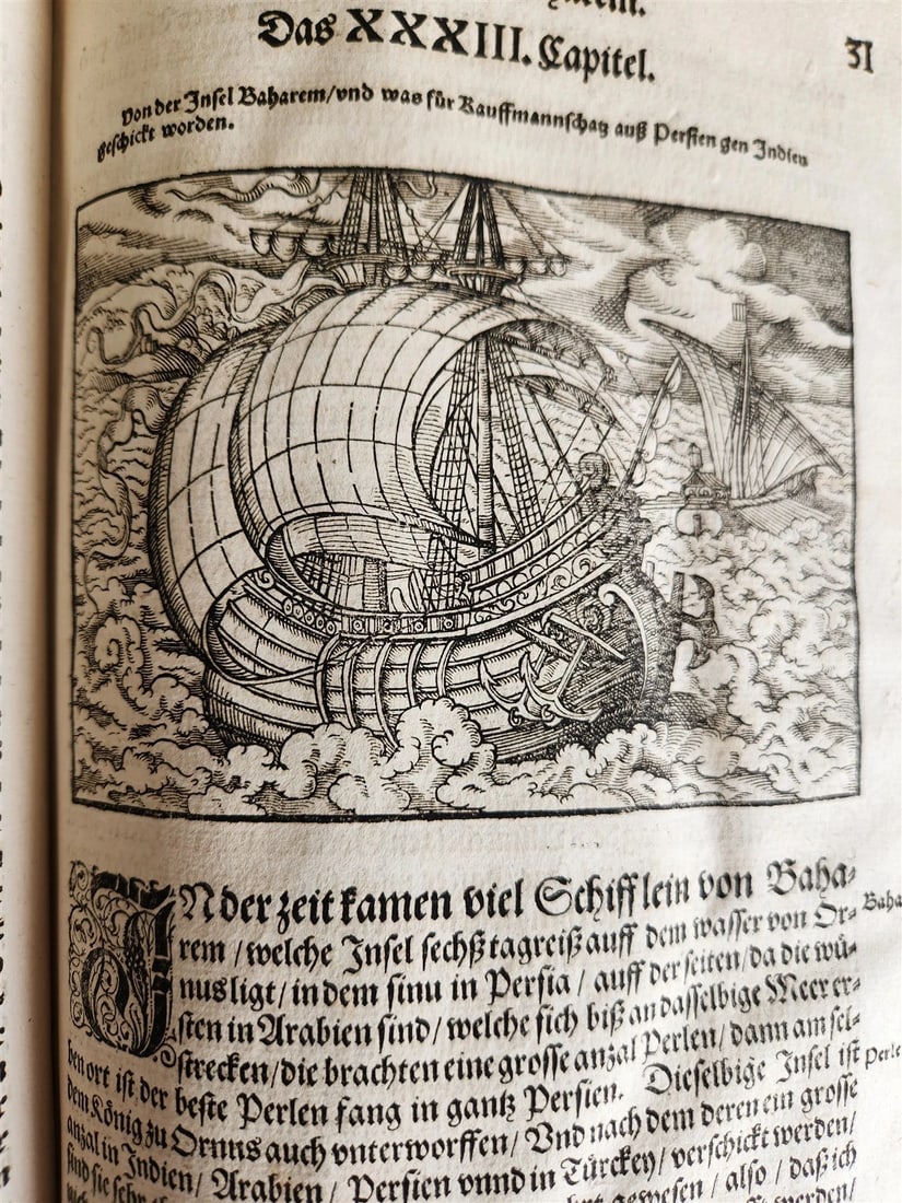 1576 ILLUSTRATED CHRONICLE pigskin bound folio ANTIQUE history & travel 15th C. - 15