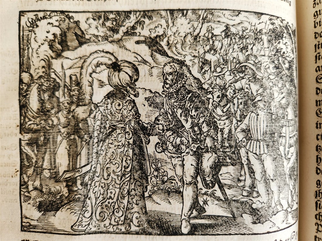 1576 ILLUSTRATED CHRONICLE pigskin bound folio ANTIQUE history & travel 15th C. - 16