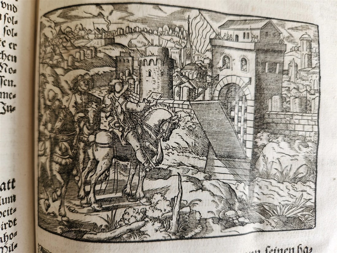 1576 ILLUSTRATED CHRONICLE pigskin bound folio ANTIQUE history & travel 15th C. - 18