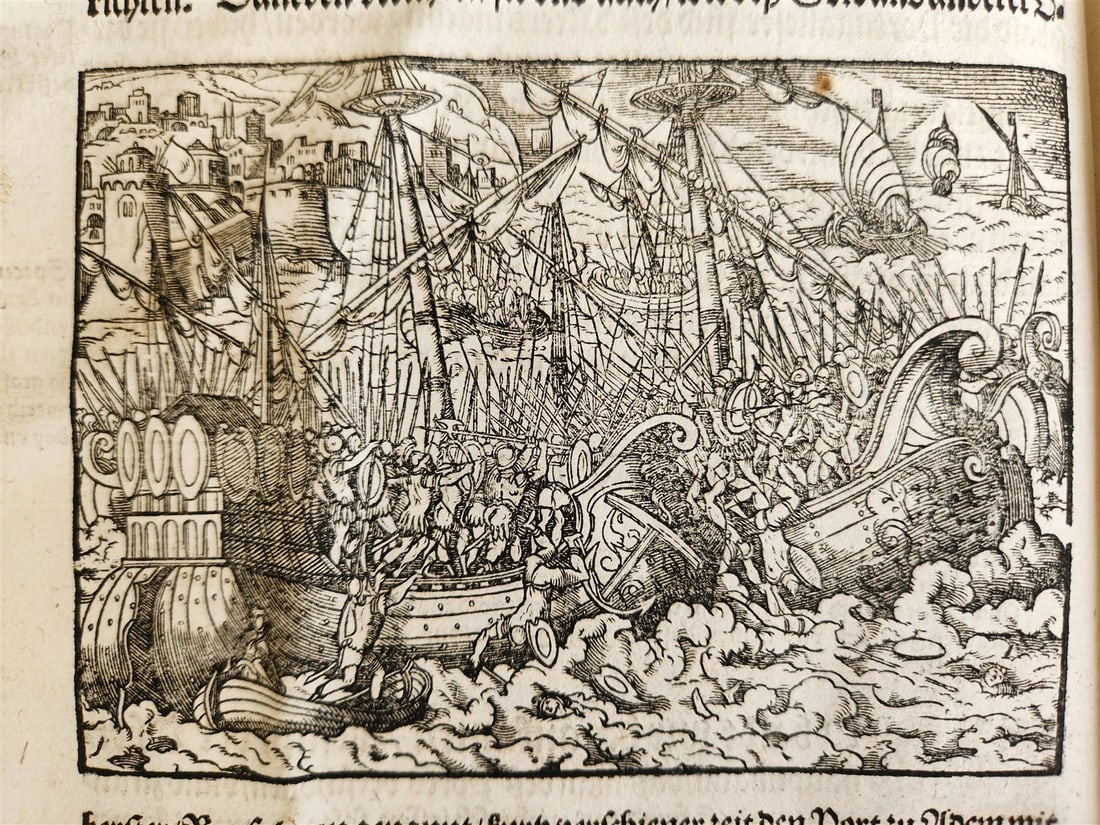 1576 ILLUSTRATED CHRONICLE pigskin bound folio ANTIQUE history & travel 15th C. - 19