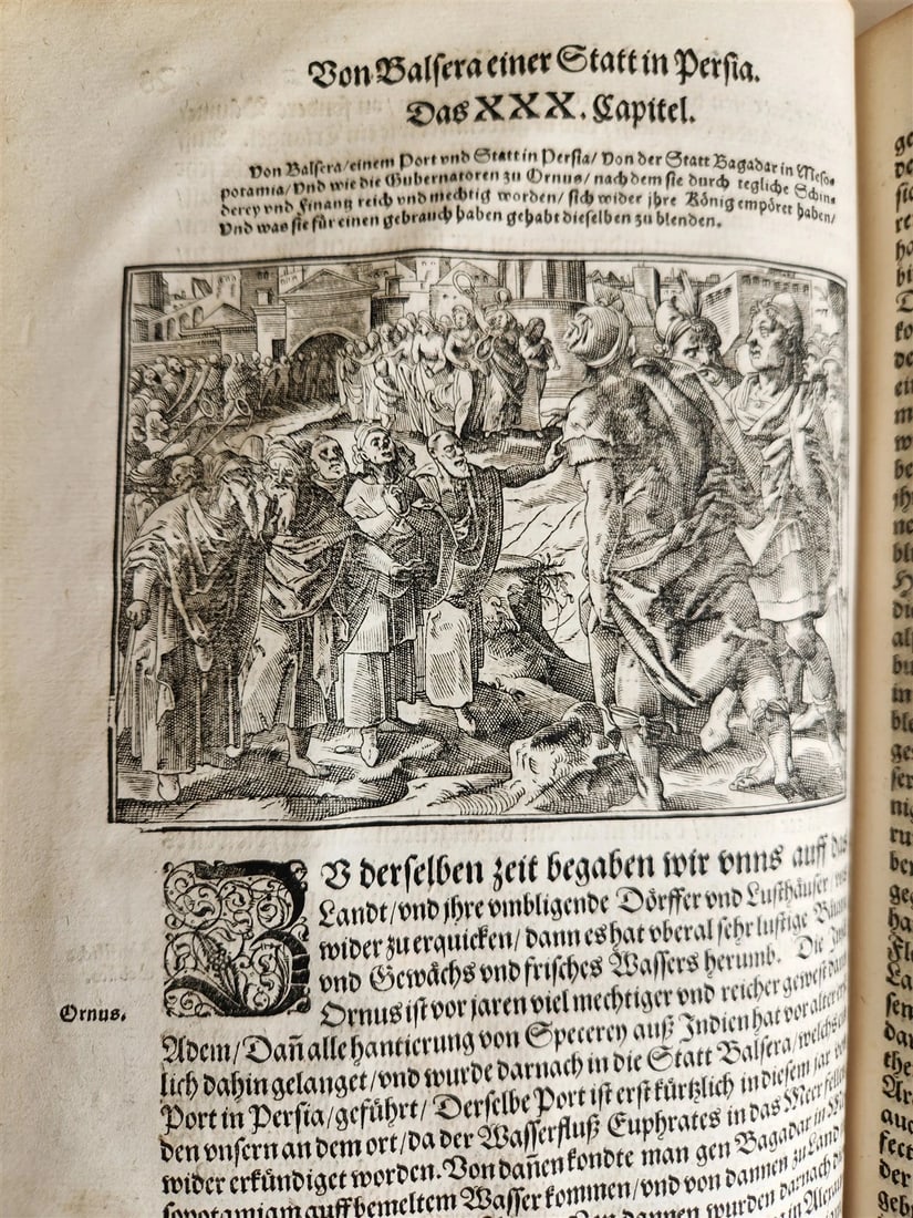 1576 ILLUSTRATED CHRONICLE pigskin bound folio ANTIQUE history & travel 15th C. - 4