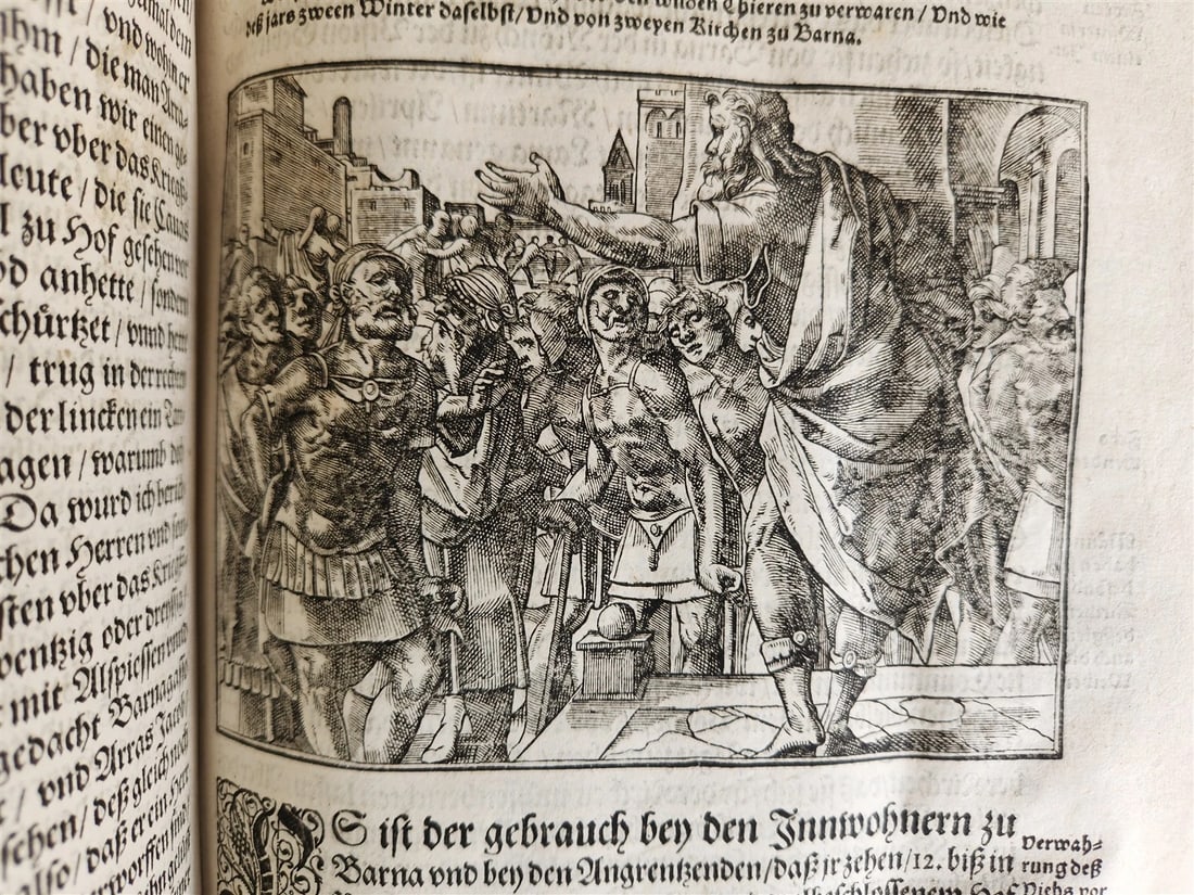 1576 ILLUSTRATED CHRONICLE pigskin bound folio ANTIQUE history & travel 15th C. - 7