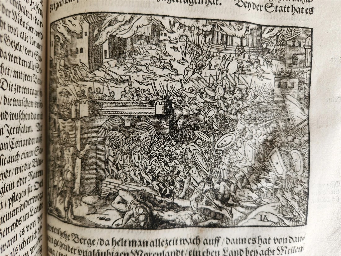1576 ILLUSTRATED CHRONICLE pigskin bound folio ANTIQUE history & travel 15th C. - 8