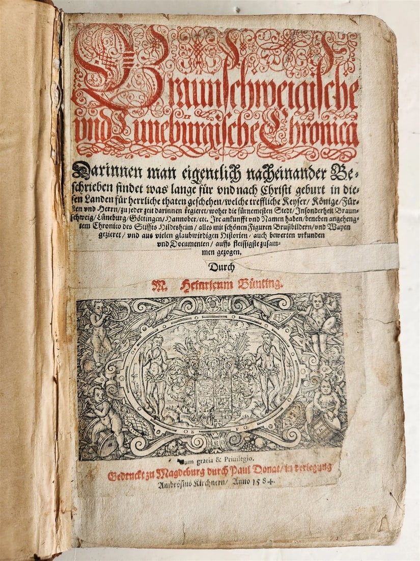 1584 GERMAN & ITALIAN HISTORICAL CHRONICLE ILLUSTRATED antique 16th cent. FOLIO: Title: 1584 GERMAN & ITALIAN HISTORICAL CHRONICLE ILLUSTRATED antique 16th cent. FOLIO Description: Bünting,M.H. Braunschweigische und Lüneburgische Chronica. Darinnen man eigentlich
