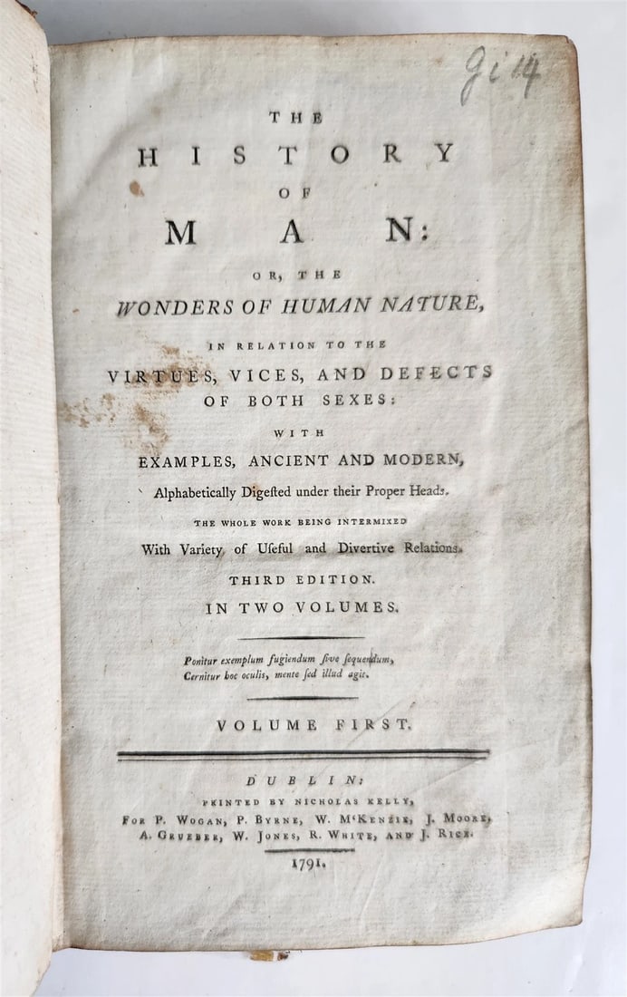 1791 HISTORY of MAN or wonders of human nature antique in ENGLISH (1 of 6)