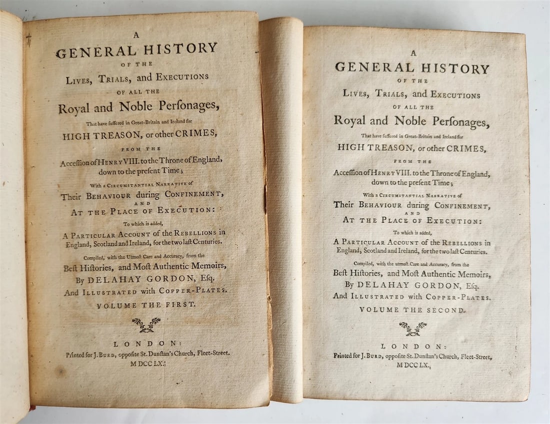 1760 GENERAL HISTORY of LIVES TRIALS EXECUTIONS antique in ENGLISH illustrated: Title: 1760 GENERAL HISTORY of LIVES TRIALS EXECUTIONS antique in ENGLISH illustrated Description: GENERAL HISTORY of the LIVES, TRIALS, and EXECUTIONS of all the ROYAL and NOBLE PERSONAGES that have 