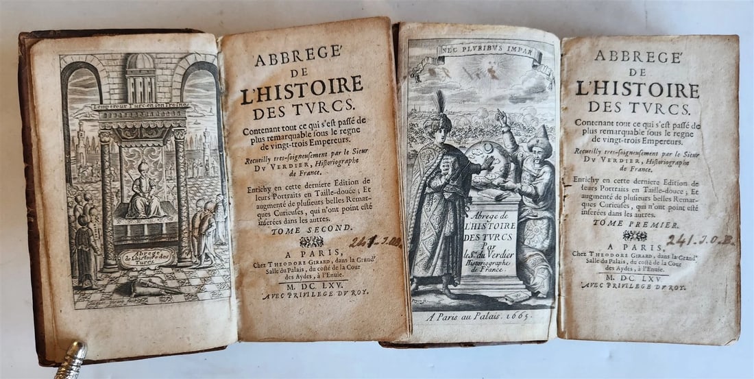 1665 HISTORY of TURKS antique ILLUSTRATED 2 VOLUMES 17th CENTURY: Title: 1665 HISTORY of TURKS antique ILLUSTRATED 2 VOLUMES 17th CENTURY Description: DU VERDIER, Sieur ABBREGÉ DE L'HISTOIRE DES TURCS. CONTENANT TOUT CE QUI S'EST PASSÉ DE PLUS REMARQUABLE 