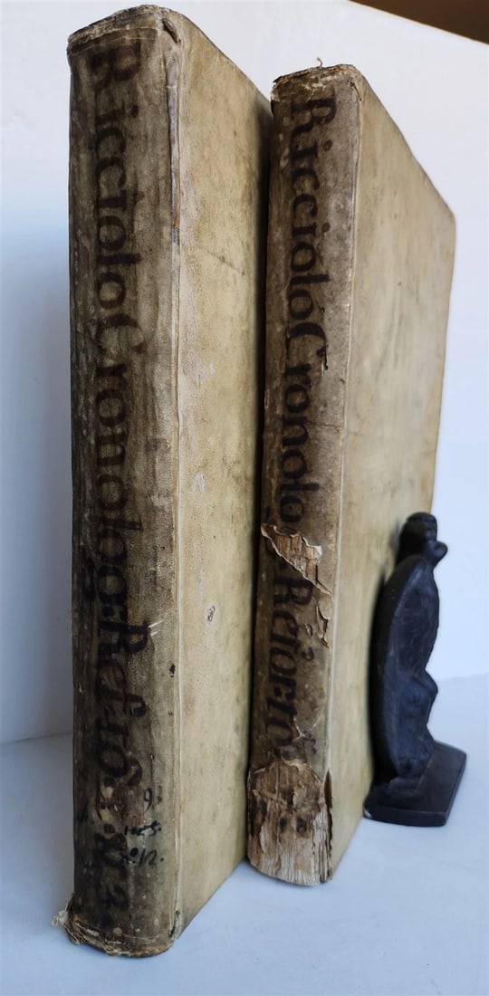 1669 CHRONOLOGIAE REFORMATAE by ASTRONOMER G. Riccioli antique 2 VELLUM FOLIOS - 2