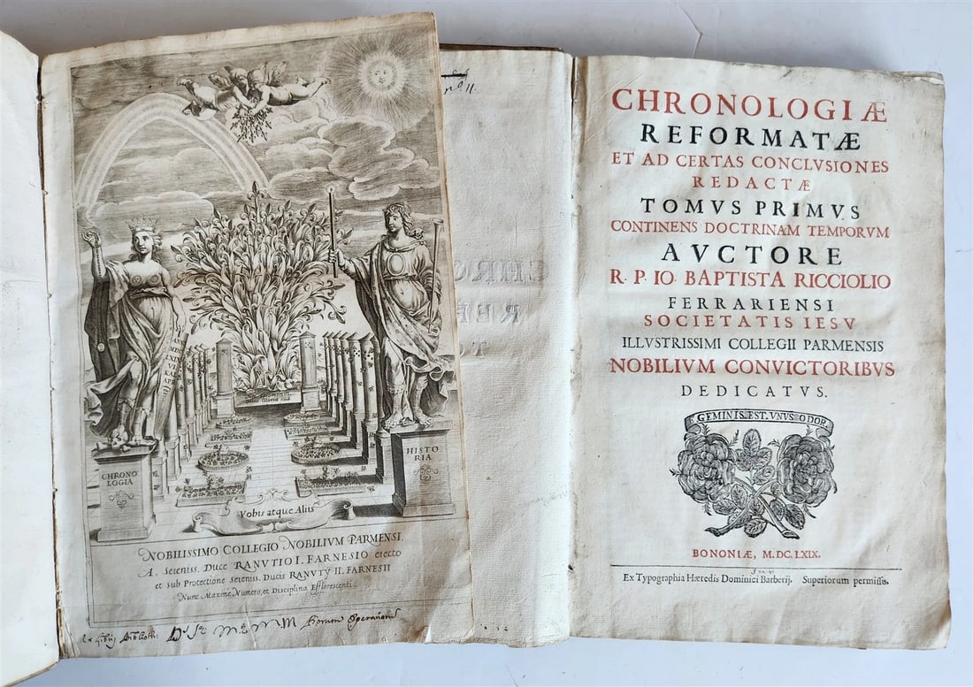 1669 CHRONOLOGIAE REFORMATAE by ASTRONOMER G. Riccioli antique 2 VELLUM FOLIOS - 3