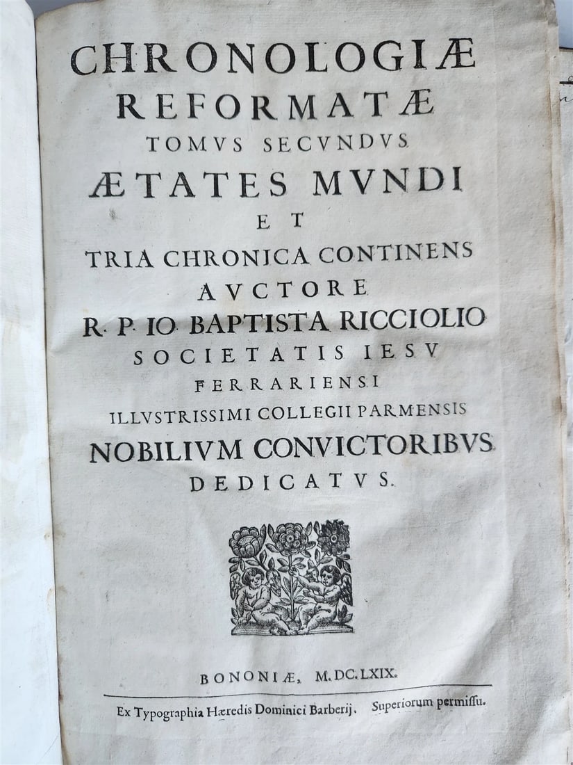 1669 CHRONOLOGIAE REFORMATAE by ASTRONOMER G. Riccioli antique 2 VELLUM FOLIOS - 4