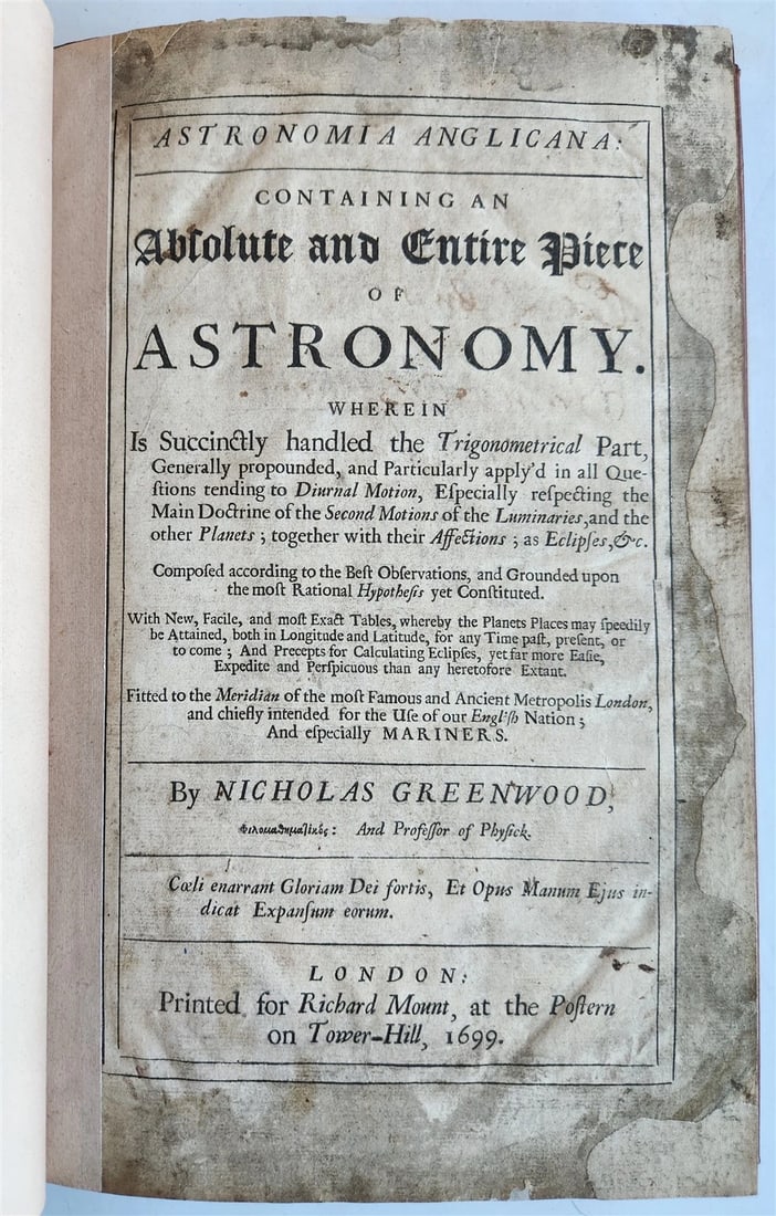 1699 ASTRONOMIA ANGLICANA in ENGLISH by N. Greenwood antique ILLUSTRATED scarce (1 of 20)