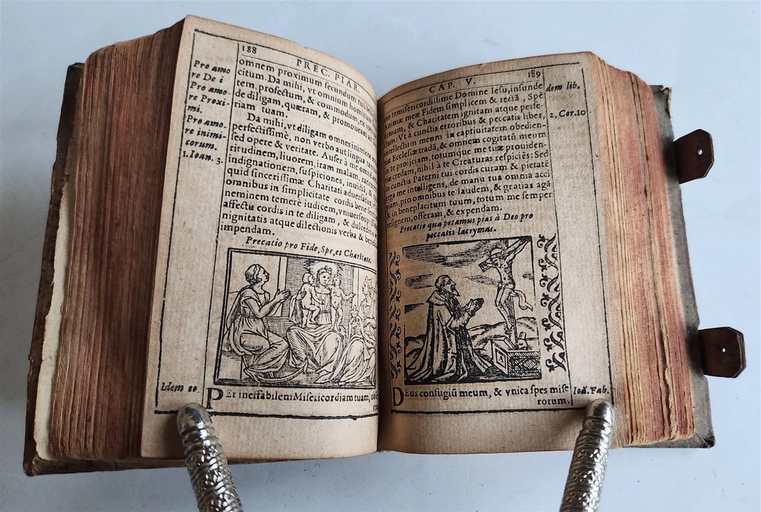 1588 THEOLOGY antique ILLUSTRATED w/ 93 WOODCUT ENGRAVINGS PIGSKIN BINDING - 10