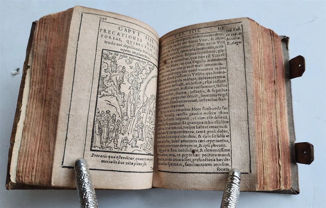 1588 THEOLOGY antique ILLUSTRATED w/ 93 WOODCUT ENGRAVINGS PIGSKIN BINDING - 11