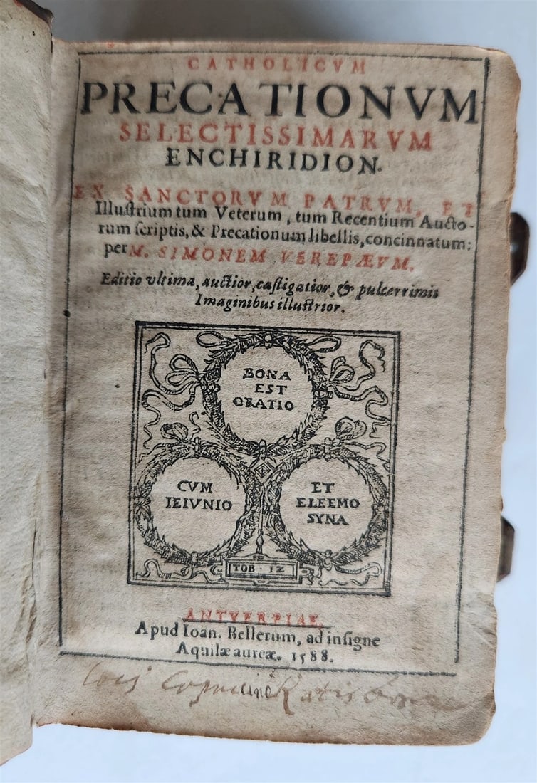 1588 THEOLOGY antique ILLUSTRATED w/ 93 WOODCUT ENGRAVINGS PIGSKIN BINDING - 2