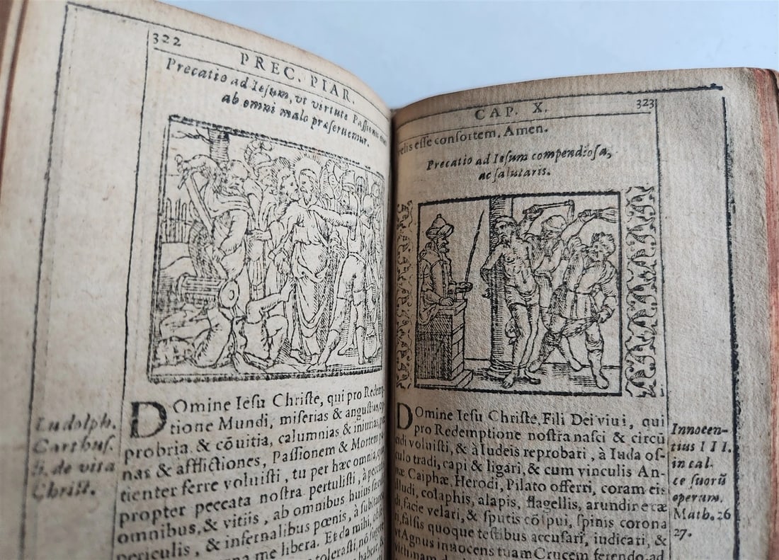 1588 THEOLOGY antique ILLUSTRATED w/ 93 WOODCUT ENGRAVINGS PIGSKIN BINDING - 3