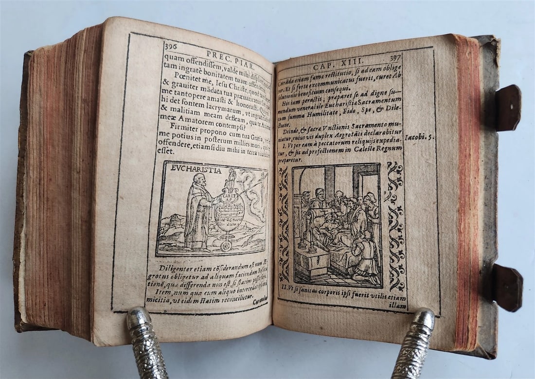 1588 THEOLOGY antique ILLUSTRATED w/ 93 WOODCUT ENGRAVINGS PIGSKIN BINDING - 6