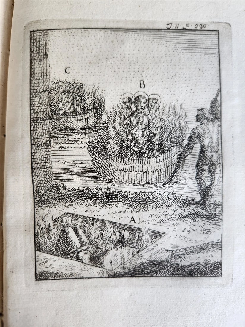 1753 ILLUSTRATED TORTURE & EXECUTION of EARLY CHRISTIANS antique 3 VOLS vellum - 11