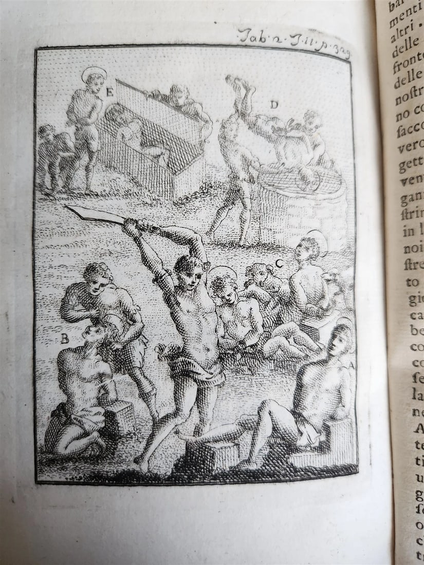 1753 ILLUSTRATED TORTURE & EXECUTION of EARLY CHRISTIANS antique 3 VOLS vellum - 13