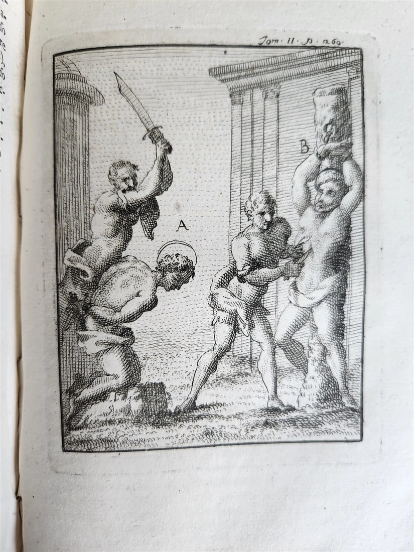 1753 ILLUSTRATED TORTURE & EXECUTION of EARLY CHRISTIANS antique 3 VOLS vellum - 3