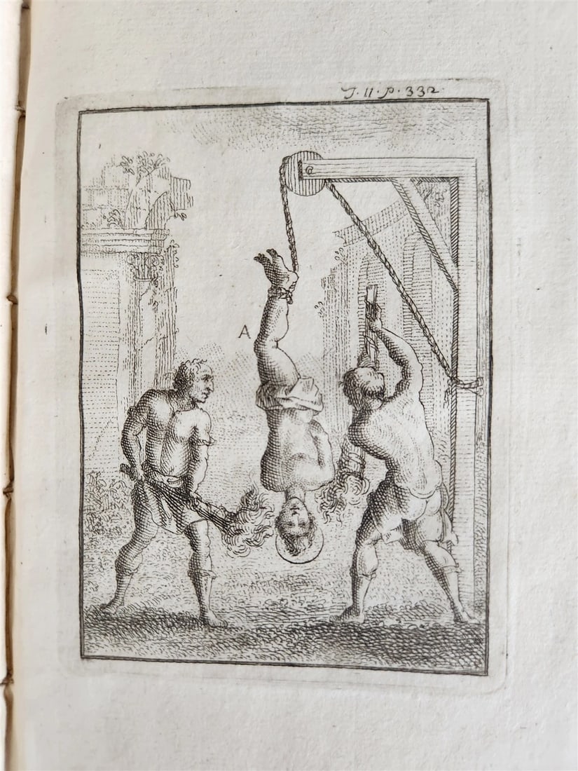 1753 ILLUSTRATED TORTURE & EXECUTION of EARLY CHRISTIANS antique 3 VOLS vellum - 8