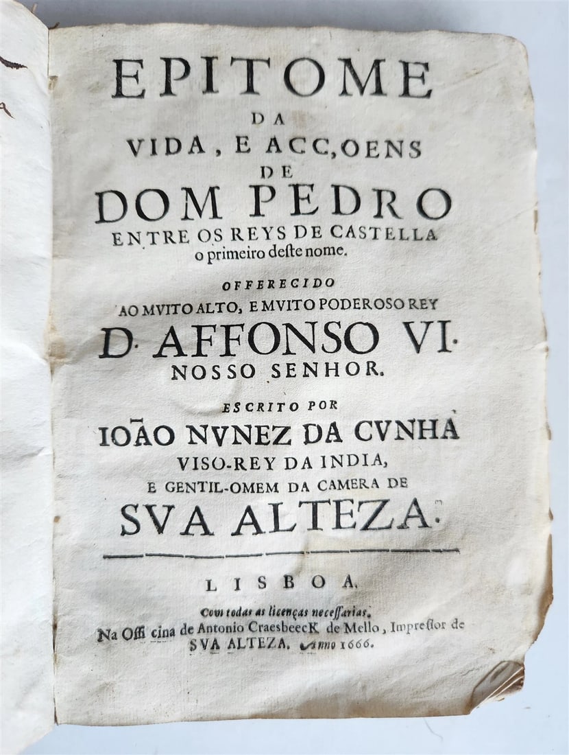 1666 KING PEDRO HISTORY in PORTUGUESE antique VELLUM BOUND w/ MANUSCRIPT SPINE - 2