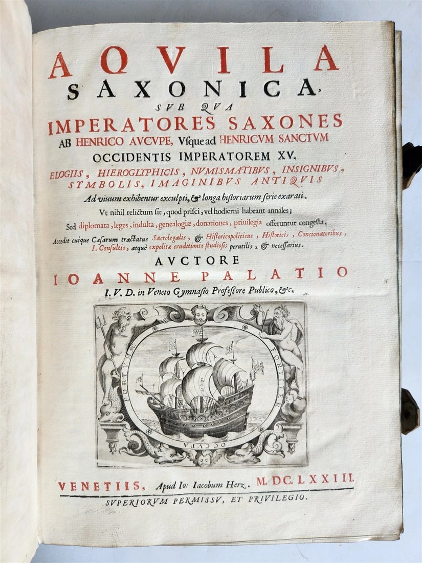 1673 SAXONY & BAVARIA HISTORY ILLUSTRATED FOLIO antique PIGSKIN BINDING - 3