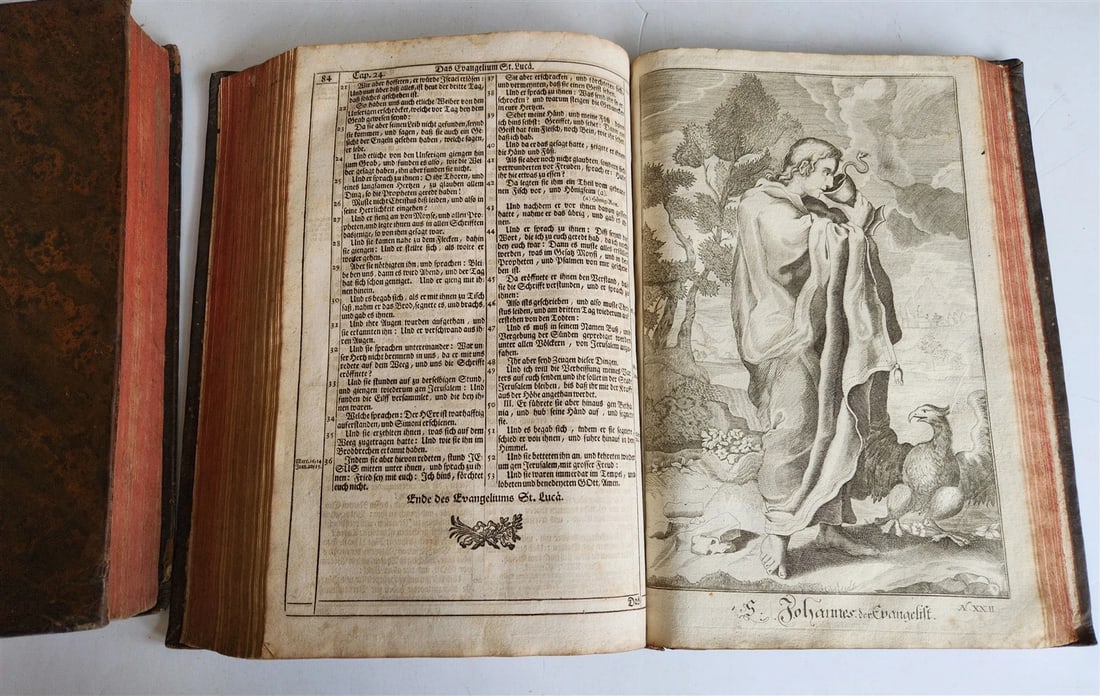 1734 BIBLE IN GERMAN ILLUSTRATED antique 2 FOLIO VOLUMES - 12