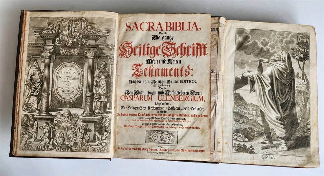 1734 BIBLE IN GERMAN ILLUSTRATED antique 2 FOLIO VOLUMES: Title: 1734 BIBLE IN GERMAN ILLUSTRATED antique 2 FOLIO VOLUMES Description: Sacra Biblia, das ist: Die gantze Heilige Schrifft Alten und Neuen Testaments: Nach der letzten Romischen Edition, mit