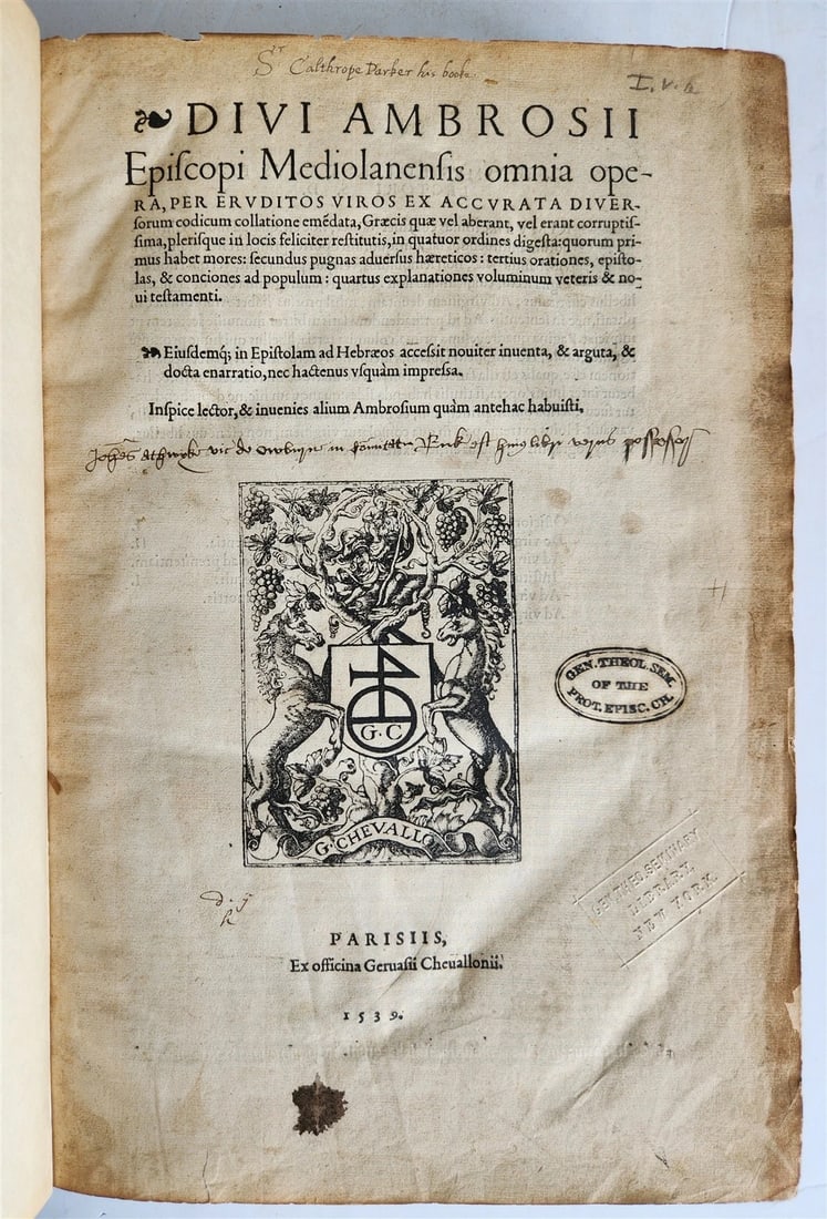 1539 DIVI AMBROSII OMNIA OPERA antique 16th CENTURY MASSIVE FOLIO: Title: 1539 DIVI AMBROSII OMNIA OPERA antique 16th CENTURY MASSIVE FOLIO Description: DIVI AMBROSII Mediolanensis episcopi Omnia opera, per eruditos viros ex accurata diversorum codicum collatione eme