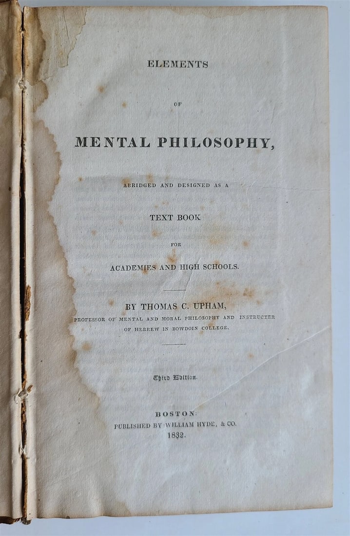 1832 ELEMENTS of MENTAL PHILOSOPHY by THOMAS UPHAM antique Boston (1 of 5)