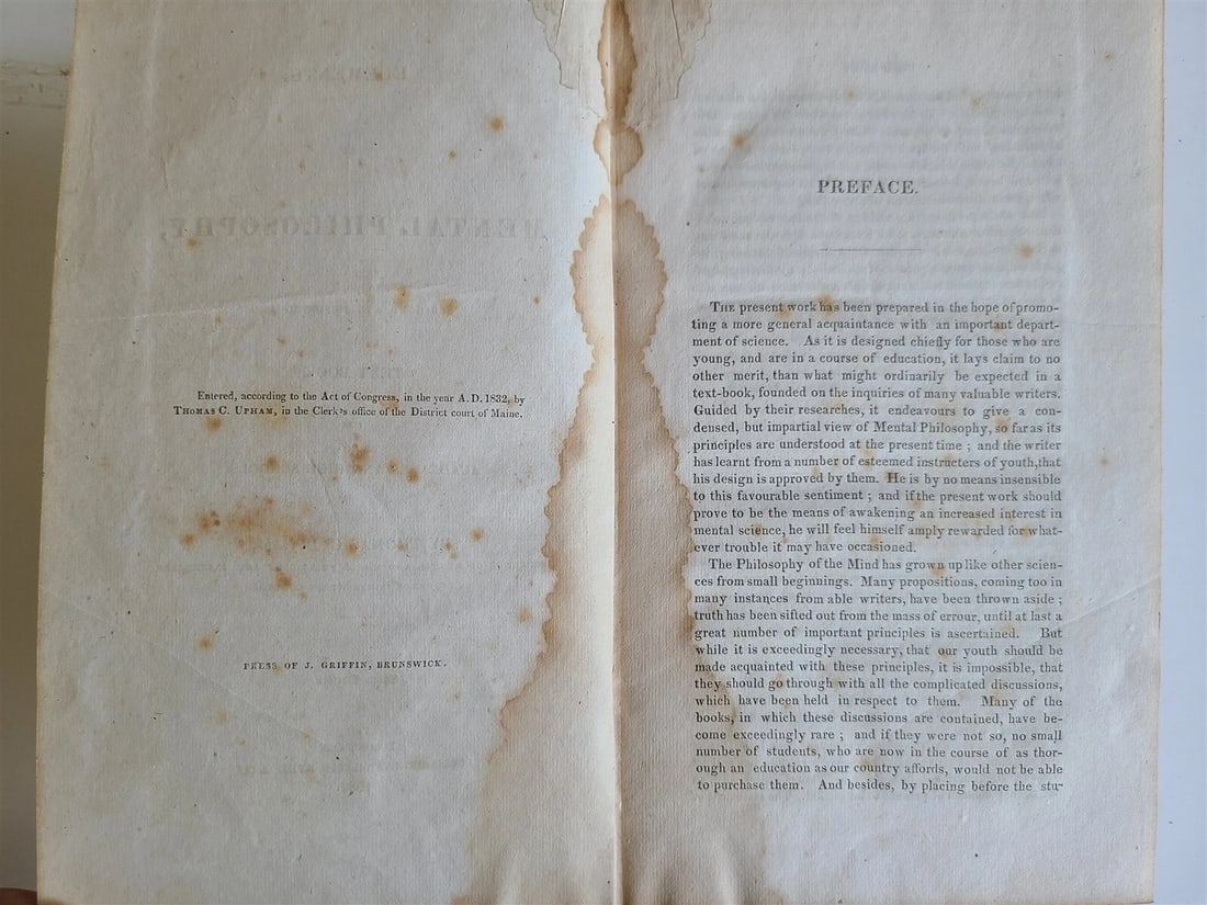 1832 ELEMENTS of MENTAL PHILOSOPHY by THOMAS UPHAM antique Boston - 3