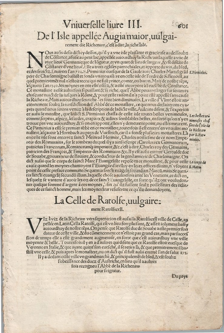 1575 SWITZERLAND MAP LEAF from BELLEFOREST EDITION of MUNSTER COSMOGRAPHY - 2