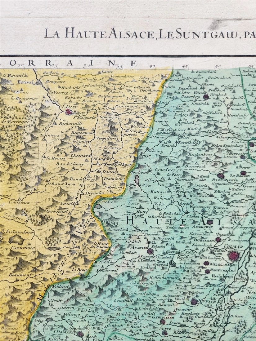1706 ALSACE FRANCE antique MAP La Haute Alsace Le Suntgau Partie de L'Ortinau - 3