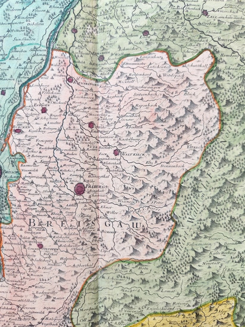 1706 ALSACE FRANCE antique MAP La Haute Alsace Le Suntgau Partie de L'Ortinau - 4