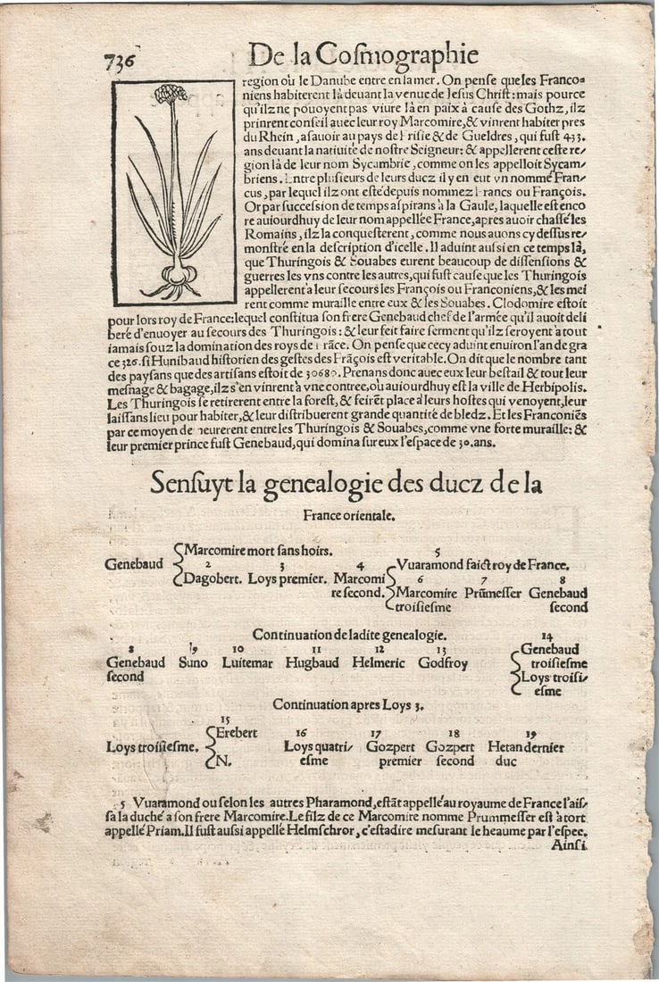 1575 EASTERN FRANCE MAP LEAF from BELLEFOREST EDITION of MUNSTER COSMOGRAPHY - 2