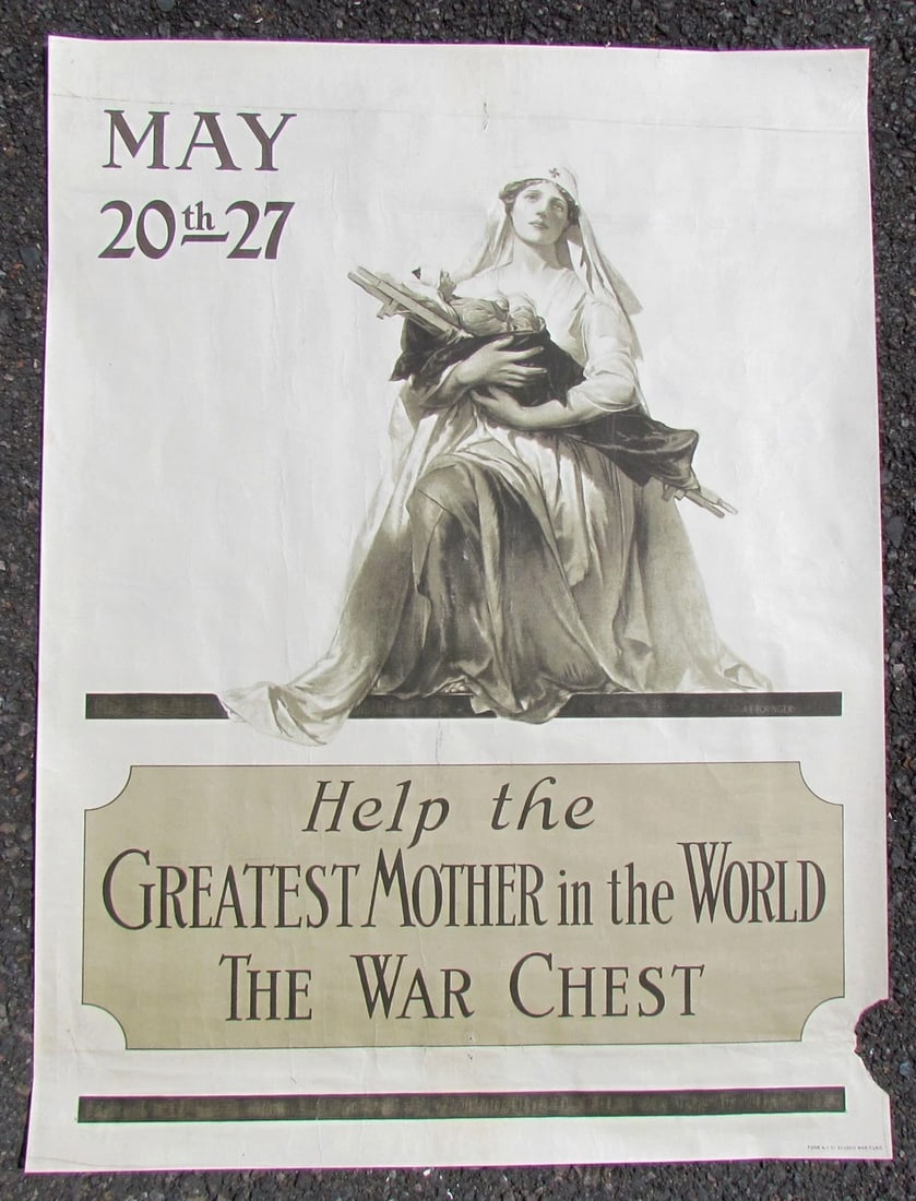 AMERICAN WWI PROPAGANDA POSTER HELP THE GREATEST MOTHER IN THE WORLD antique: Title: AMERICAN WWI PROPAGANDA POSTER HELP THE GREATEST MOTHER IN THE WORLD antique Description: WITH WRINKLES WHICH ARE TAPED ON THE BACKSIDE (VISIBLE ON THE SECOND PHOTO) Missing small piece at the