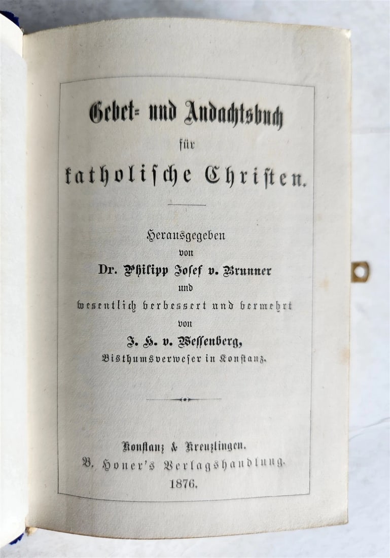 1876 PRAYER BOOK in GERMAN antique VELVET w/ SILVER EDGES BINDING - 6