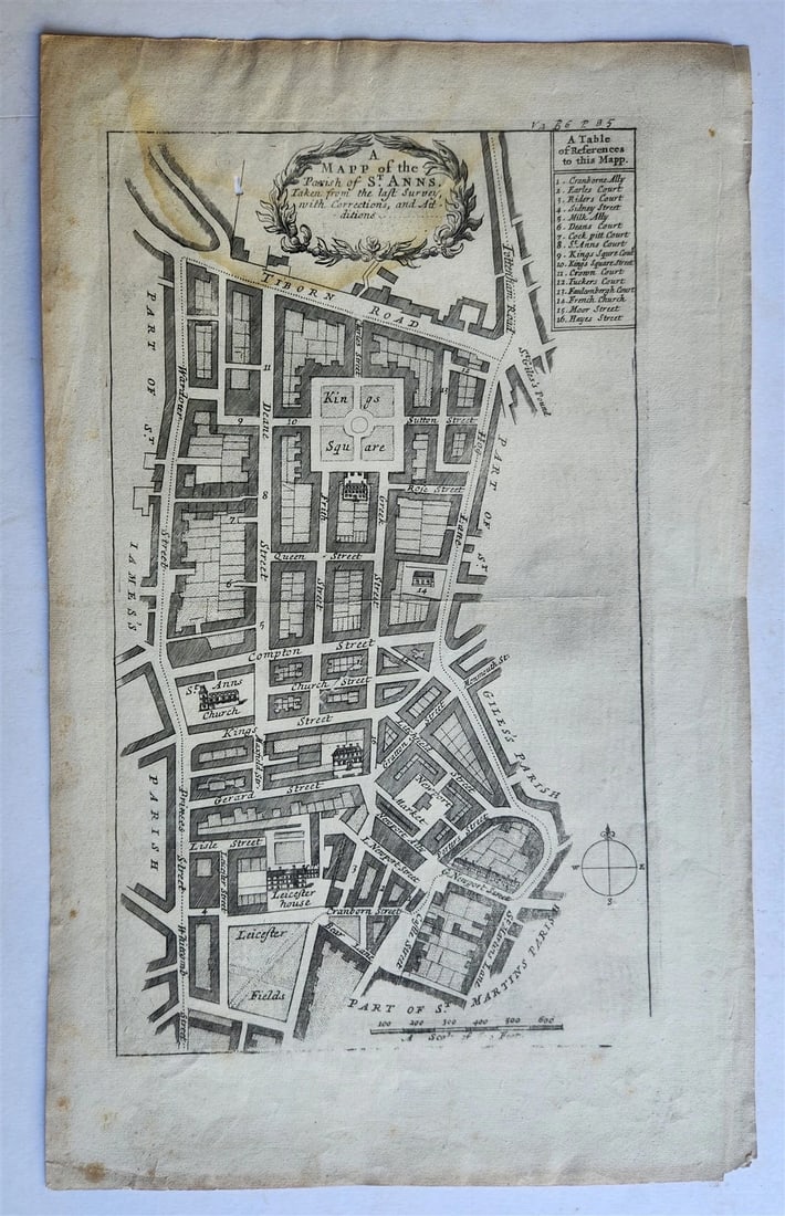 1754 MAP of LONDON antique A MAPP OF THE PARISH OF ST. ANNS (1 of 4)