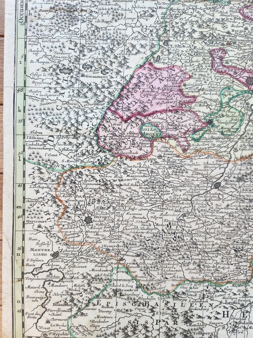 1740s ALSACE FRANCE antique MAP Alsatia Landgraviatus cum Suntgoia et Brisgoia - 4