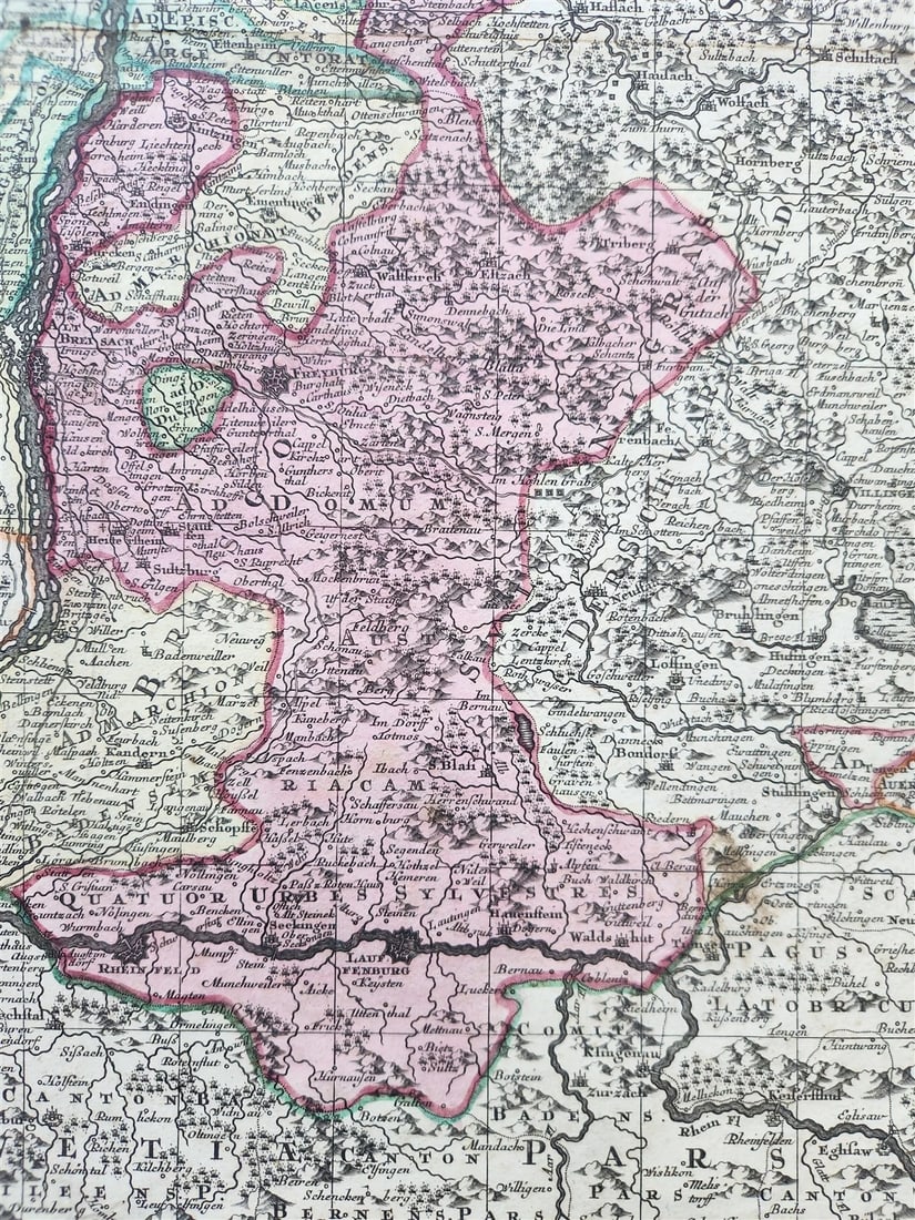 1740s ALSACE FRANCE antique MAP Alsatia Landgraviatus cum Suntgoia et Brisgoia - 5