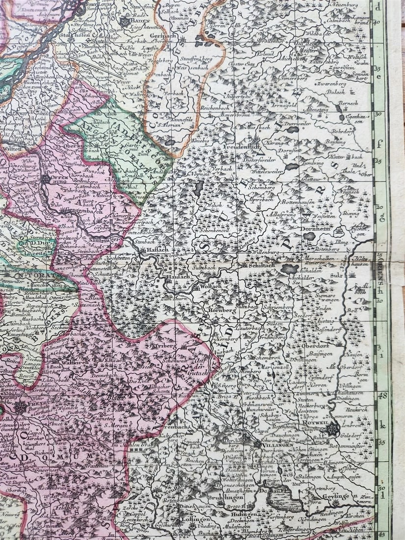 1740s ALSACE FRANCE antique MAP Alsatia Landgraviatus cum Suntgoia et Brisgoia - 6