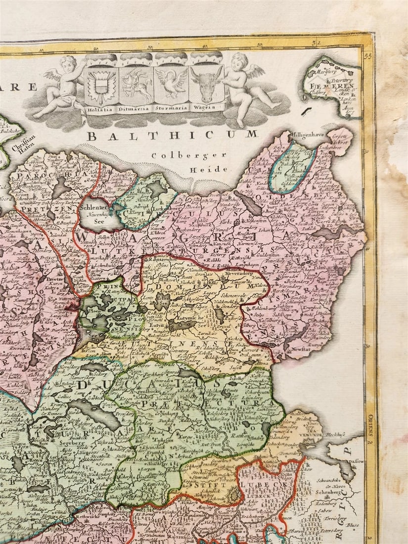 1730 HOLSTEIN GERMANY antique MAP TABULA GENERALIS HOLSATIAE by JOHANN HOMANN - 2